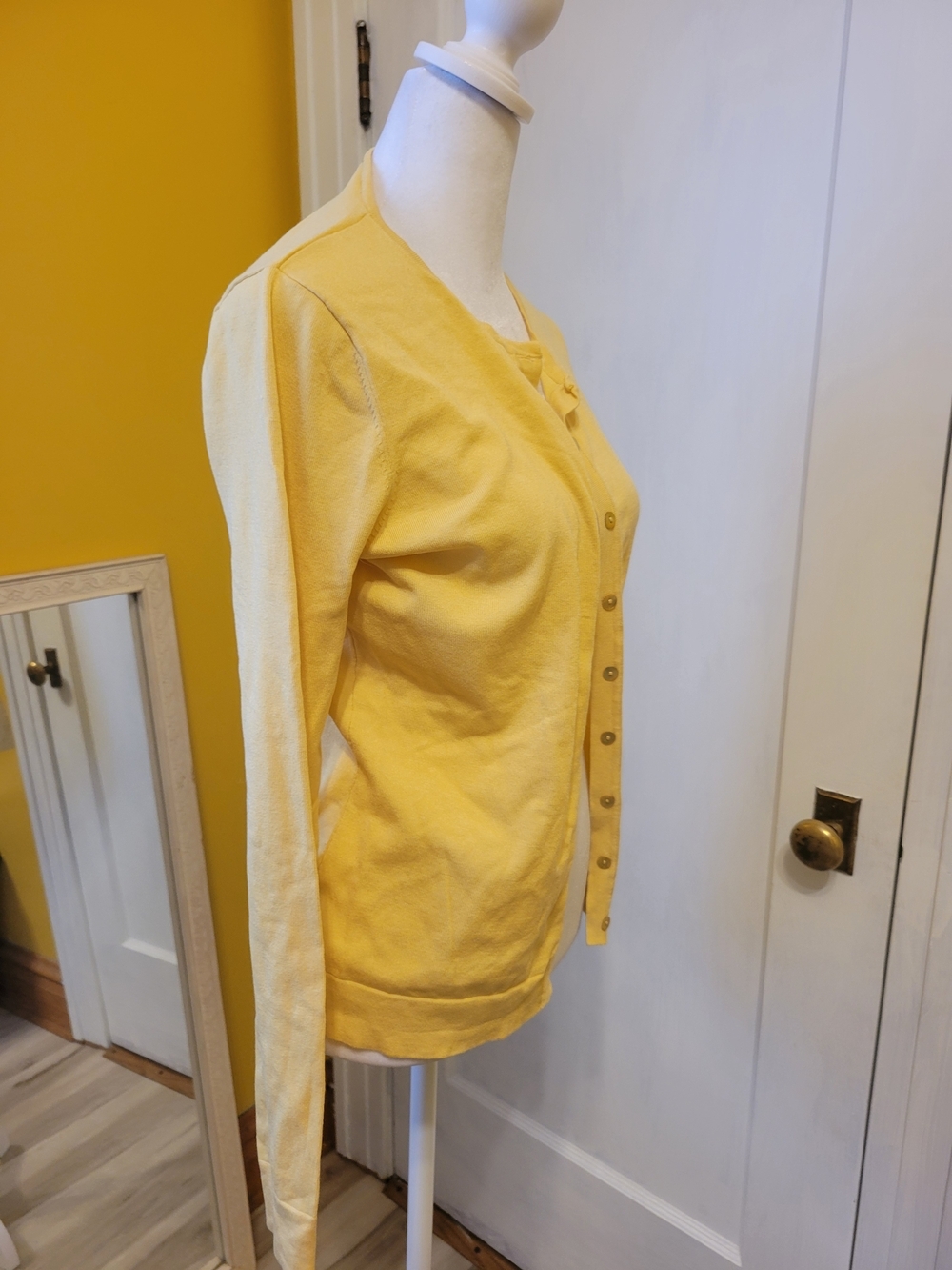 august silk Yellow Button Down Top PTP 17" - Picture 2 of 8